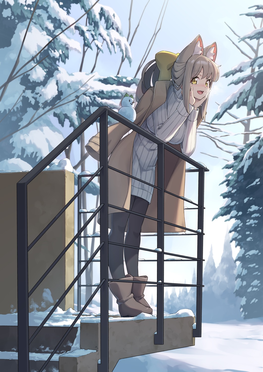 animal_ears, arukiru, dress, pantyhose, sweater