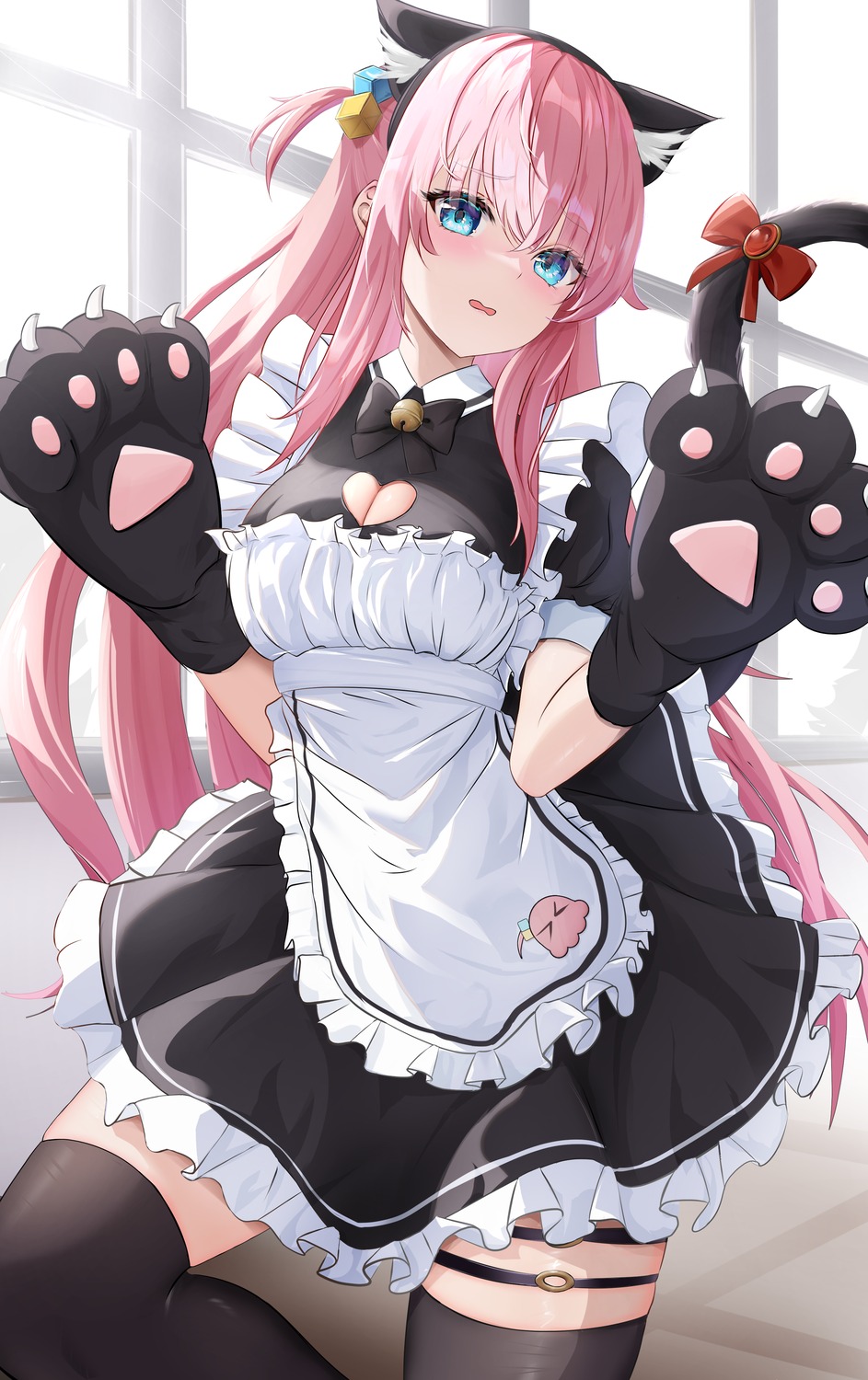 animal_ears, bocchi_the_rock!, cleavage, garter, gotou_hitori, maid, nekomimi, pharmarr, tail, thighhighs