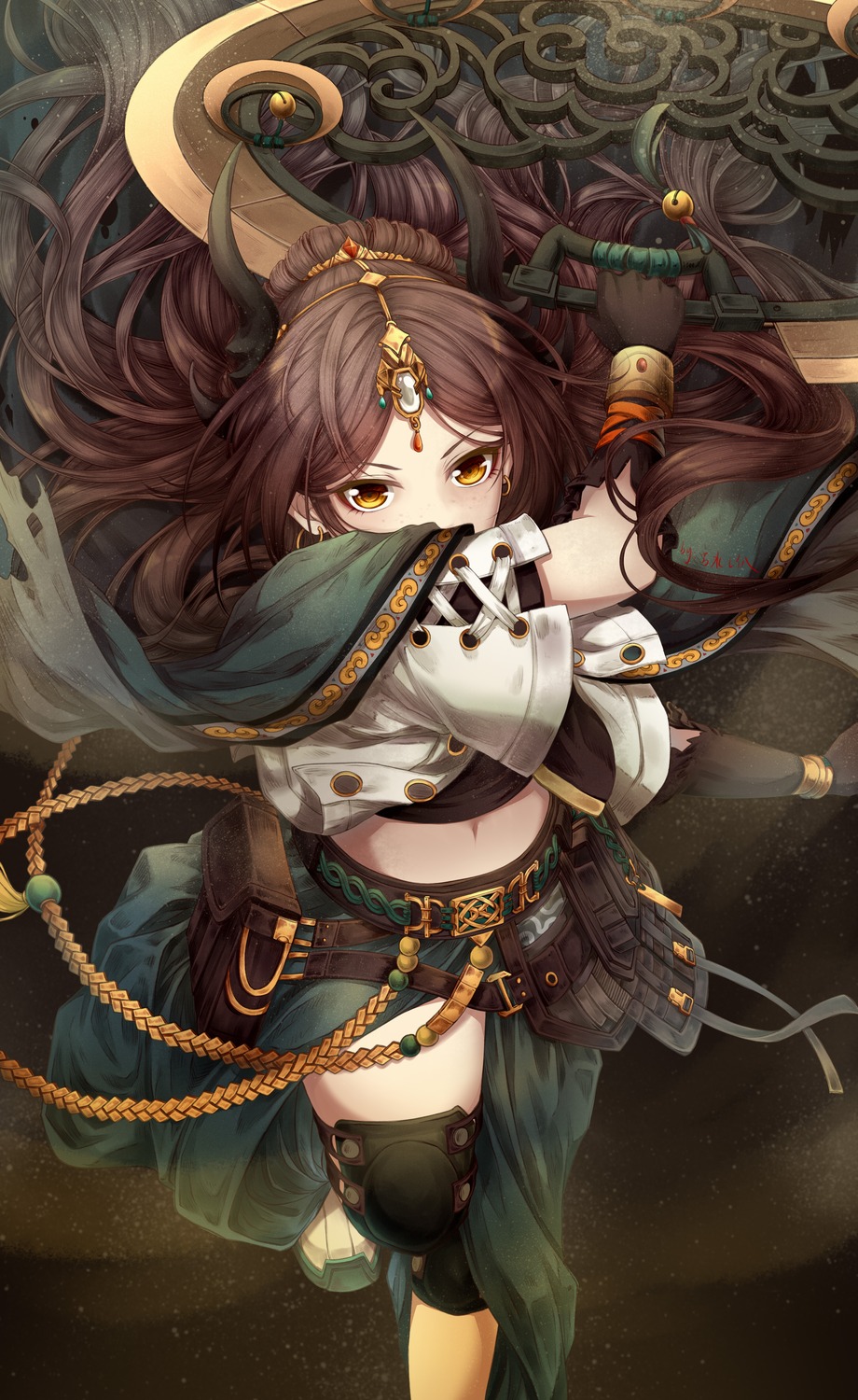 arknights, horns, jie_yun_(arknights), miyamizu_reiha, weapon