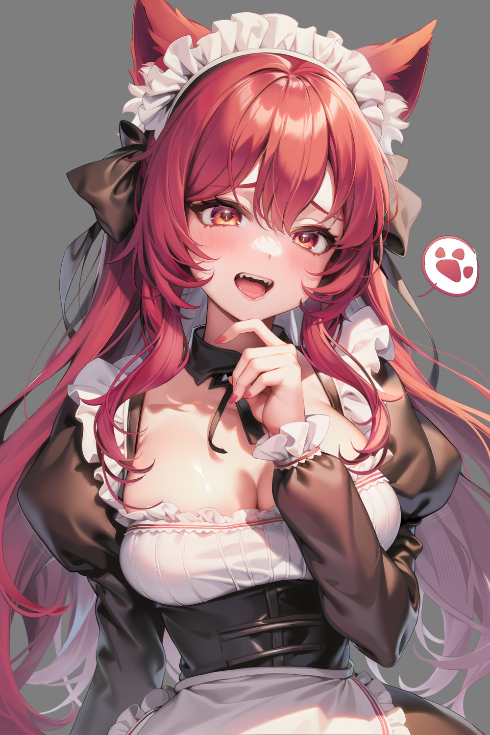 animal_ears, cleavage, indie_virtual_youtuber, machi_(7769), maid, neko_matsuri_(vtuber), nekomimi, no_bra, transparent_png