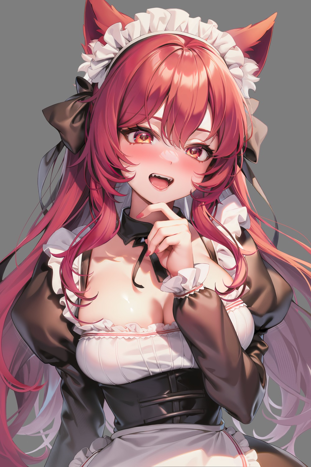 animal_ears, cleavage, indie_virtual_youtuber, machi_(7769), maid, neko_matsuri_(vtuber), nekomimi, no_bra, transparent_png
