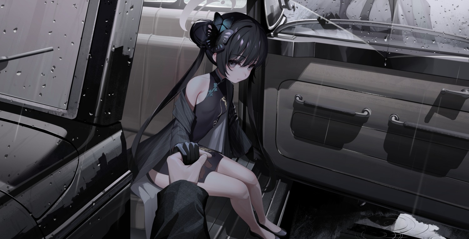 blue_archive, chinadress, halo, iranon_(new_iranon), no_bra, ryuuge_kisaki, umbrella, wet