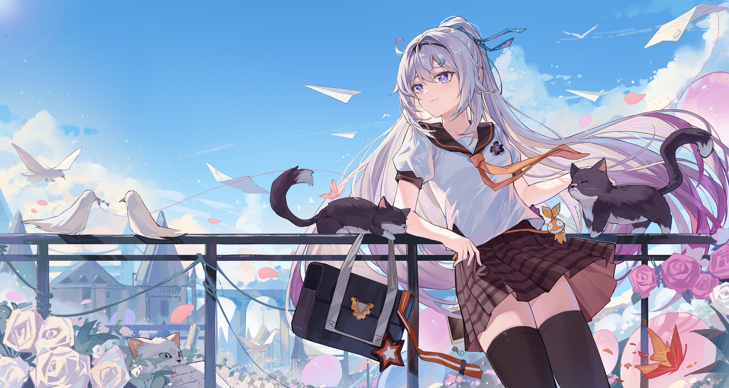 benghuai_xueyuan, honkai_impact, kiana_kaslana, neko, seifuku, skirt_lift, thighhighs, yajuu