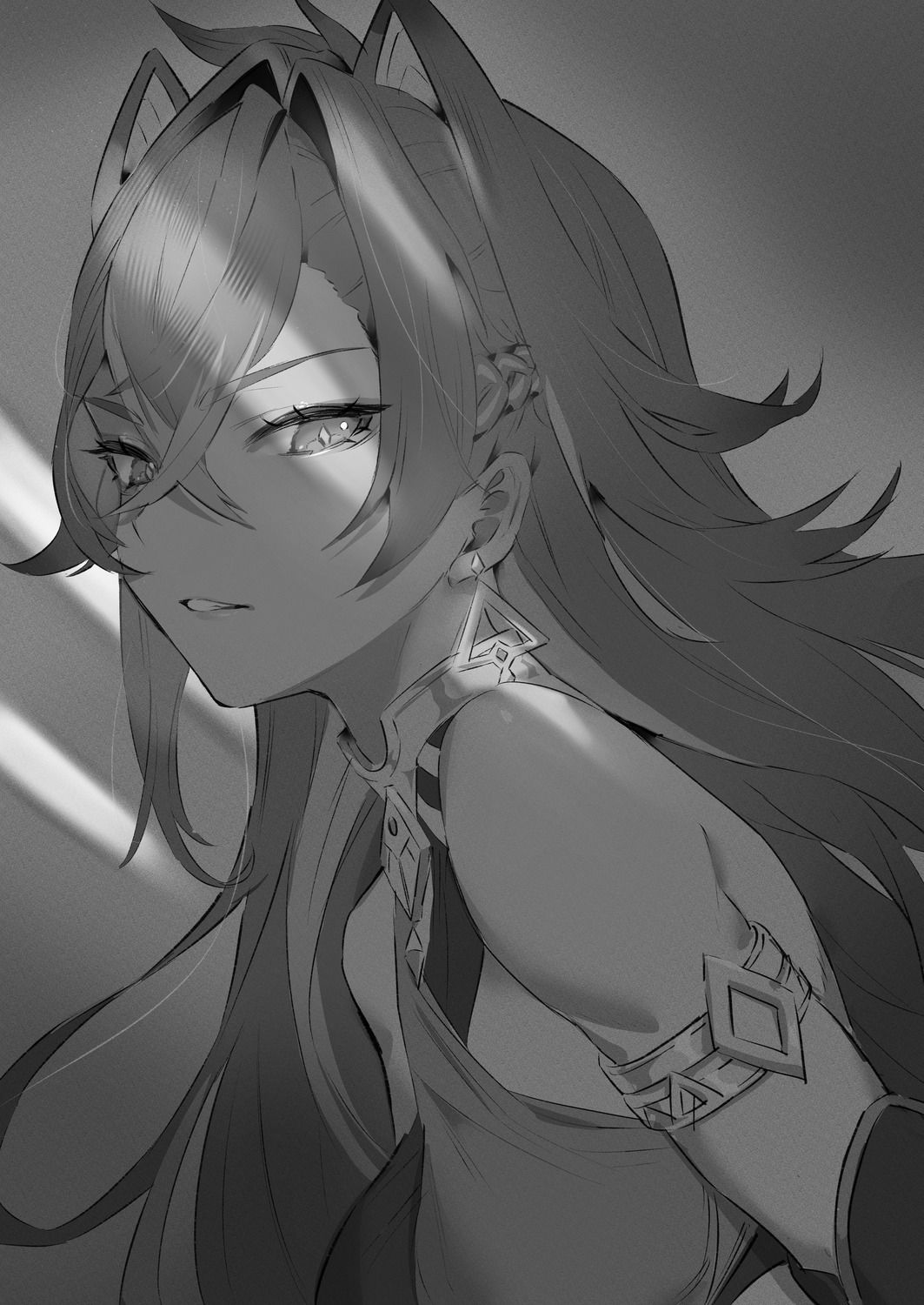 dehya, genshin_impact, monochrome, sukoyaka93