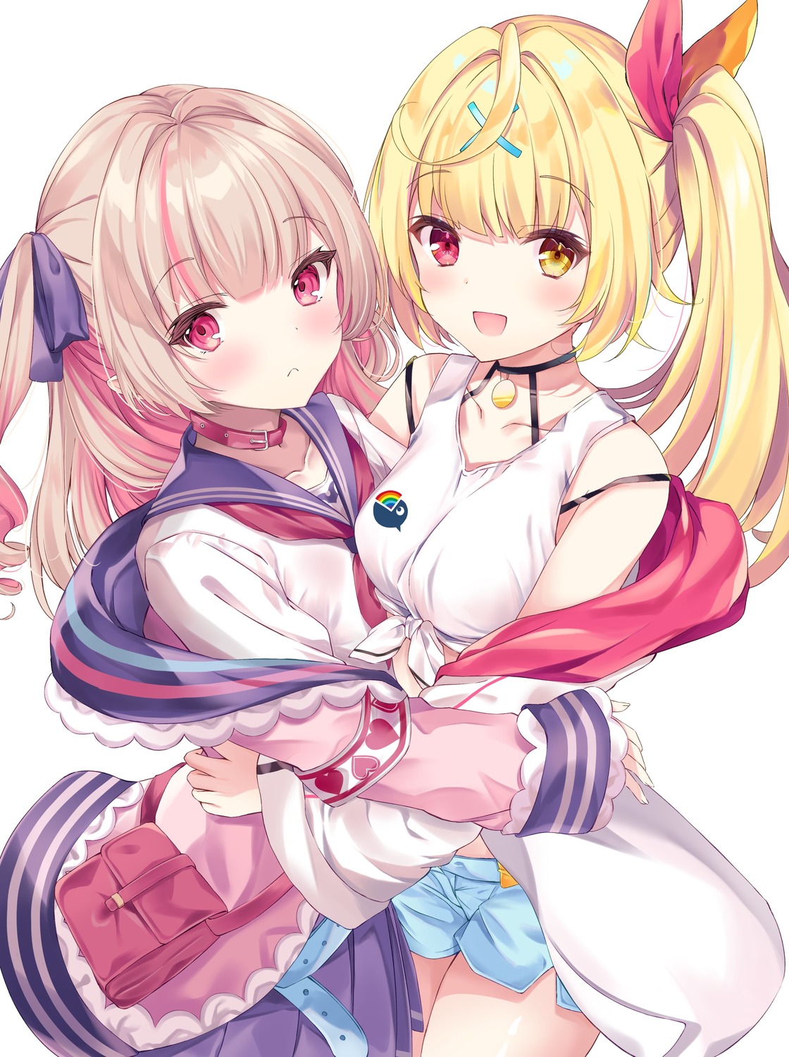 heterochromia, hoshikawa_sara, makaino_ririmu, nijisanji, nijisanji_gamers, seifuku, shizuku_(shizukusushi), yuri