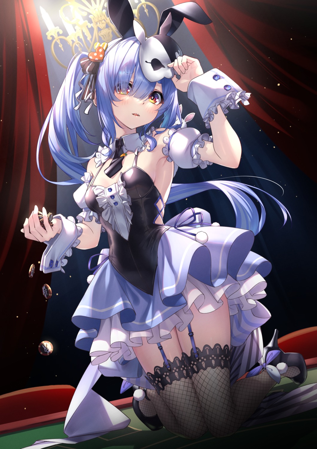 animal_ears, bunny_ears, fishnets, heels, hololive, no_bra, stockings, thighhighs, tsurupy, usada_pekora