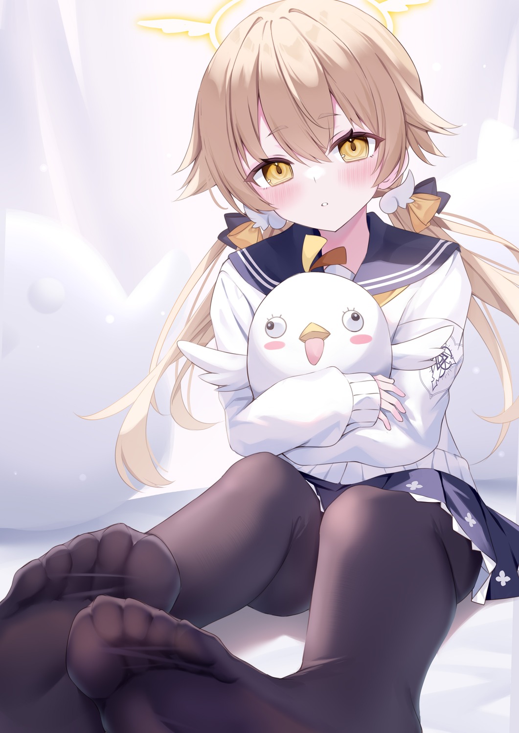 213_gou, ajitani_hifumi, blue_archive, feet, halo, pantyhose, seifuku, sweater