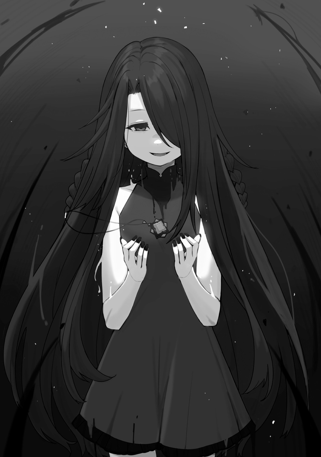 aurora_(kagejitsu), dress, kage_no_jitsuryokusha_ni_naritakute!, monochrome, touzai