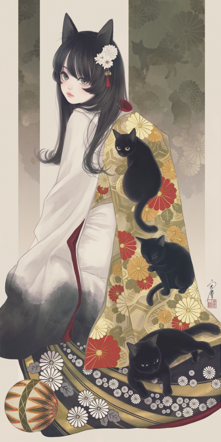 animal_ears, kimono, neko, nekomimi, ushiyama_ame