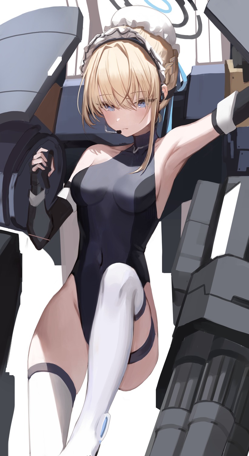 asuma_toki, blue_archive, garter, halo, leotard, maid, seorang, thighhighs