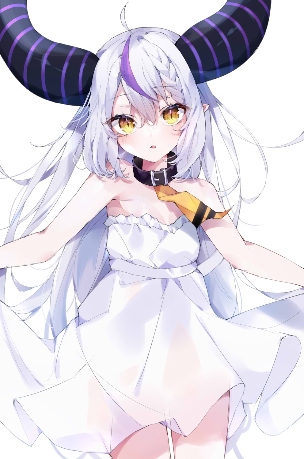 dress, hololive, horns, la+_darknesss, no_bra, pointy_ears, see_through, shigureszku, skirt_lift, summer_dress