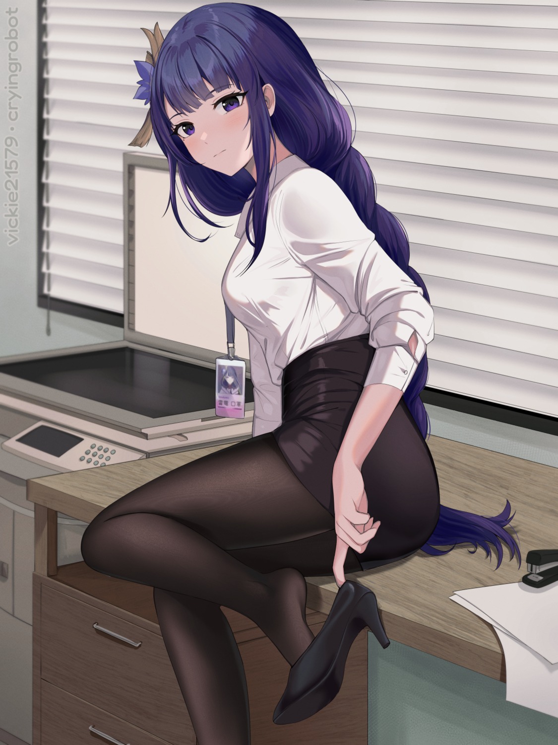 genshin_impact, heels, pantyhose, raiden_shogun, vickie_(cryingrobot)