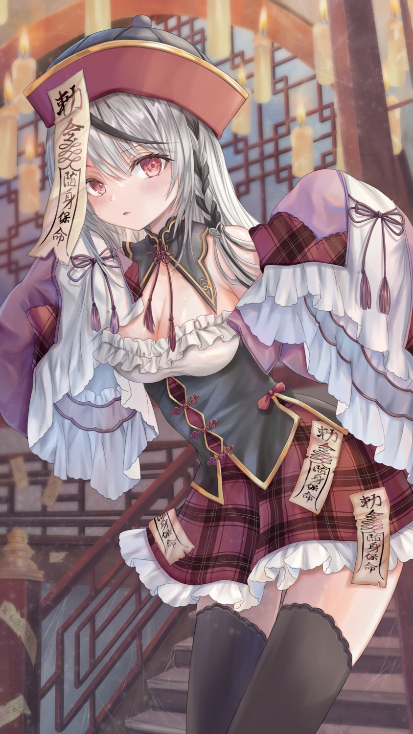 asian_clothes, hololive, kihane, no_bra, sakamata_chloe, thighhighs