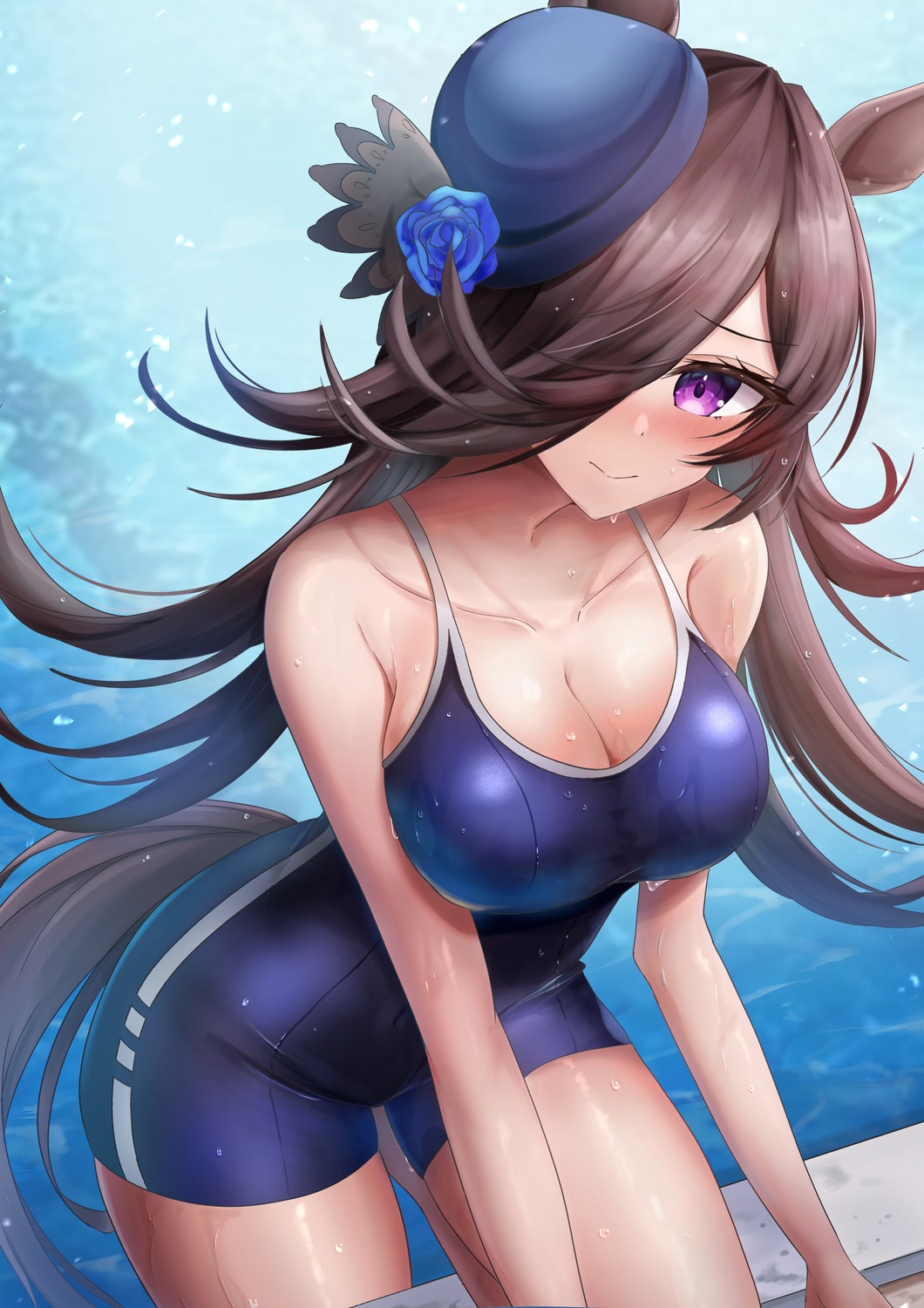 animal_ears, rice_shower_(umamusume), school_swimsuit, swimsuits, tail, uma_musume_pretty_derby, waity_awa