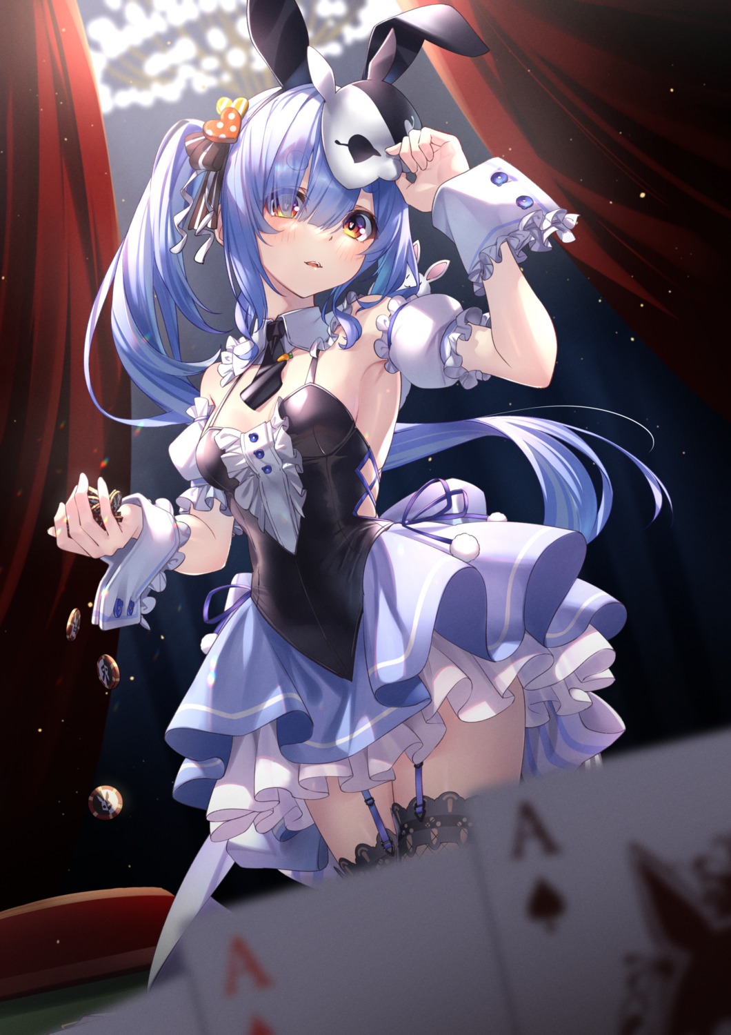 animal_ears, bunny_ears, fishnets, heels, hololive, no_bra, stockings, thighhighs