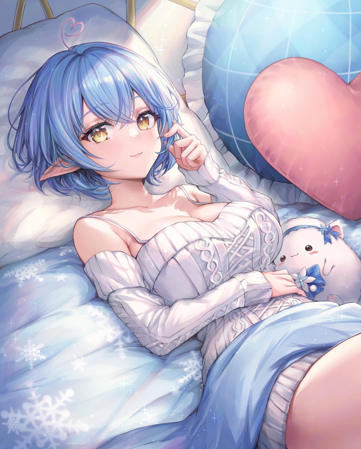 dress, elf, hololive, mirukurim, no_bra, pointy_ears, sweater, yukihana_lamy