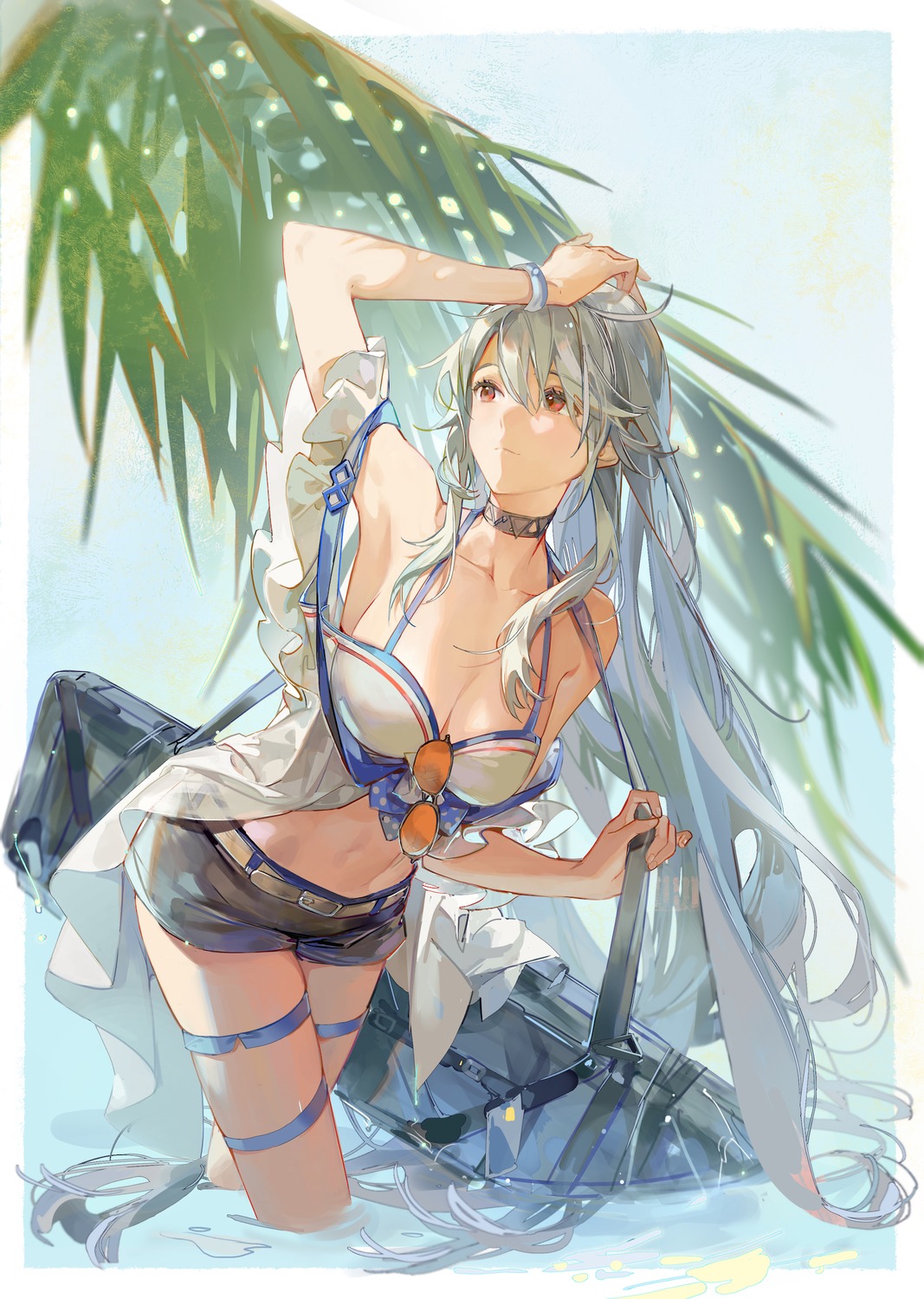 arknights, garter, noir_(ibaraki), skadi_(arknights), wet