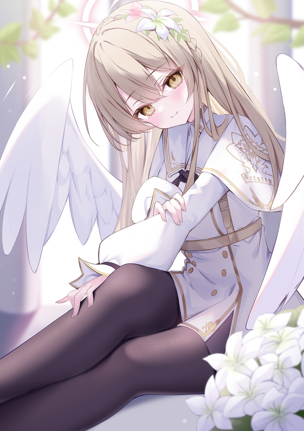 213_gou, angel, blue_archive, kirifuji_nagisa, pantyhose, seifuku, wings