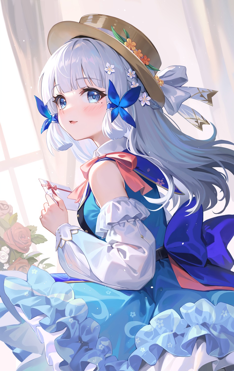 artist_revision, dress, genshin_impact, kamisato_ayaka, lalazyt, valentine