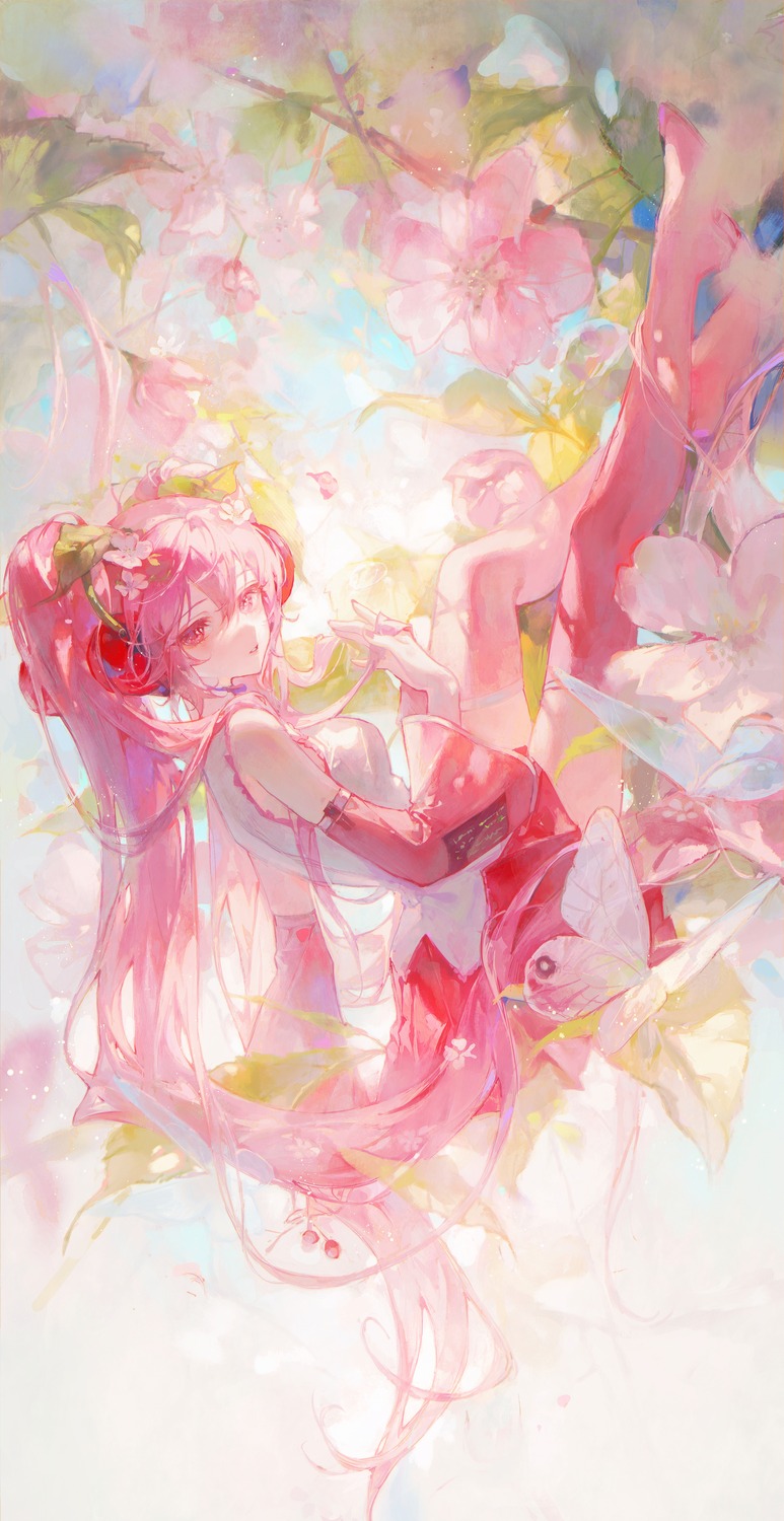 hatsune_miku, headphones, matcha, sakura_miku, thighhighs, vocaloid