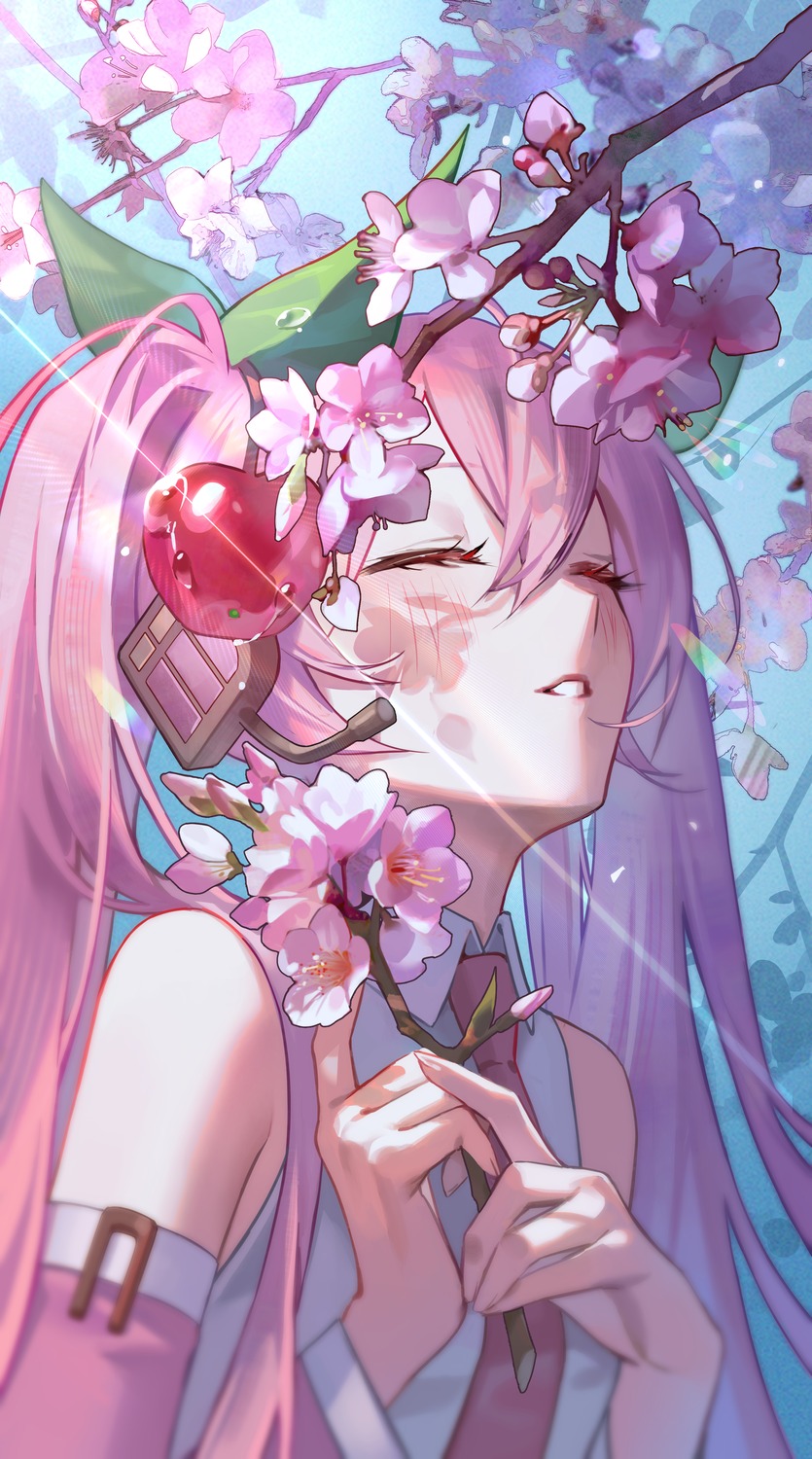 hatsune_miku, headphones, jyuma, sakura_miku, vocaloid