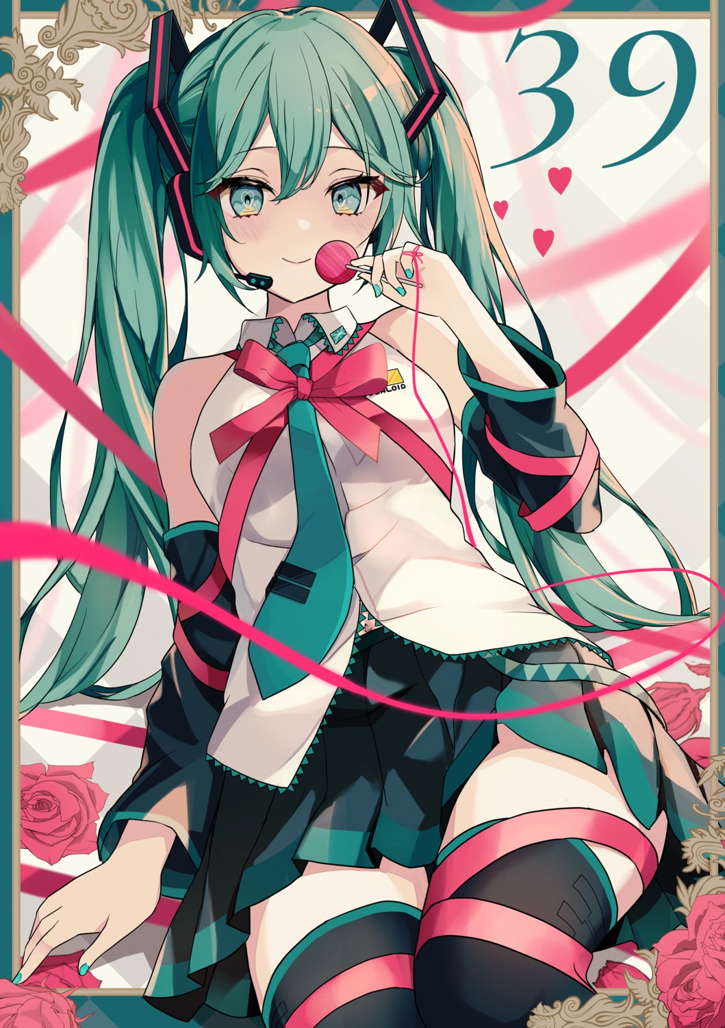 hatsune_miku, headphones, nyorotono, thighhighs, vocaloid