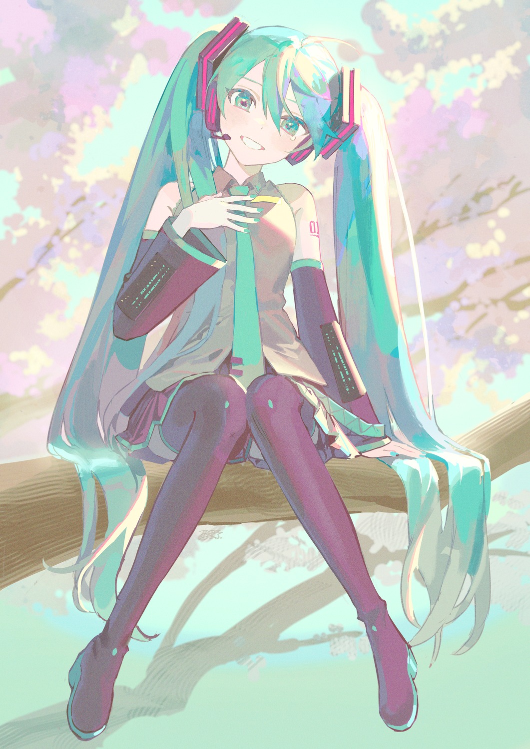 hatsune_miku, headphones, tattoo, thighhighs, torino_kawazu, vocaloid