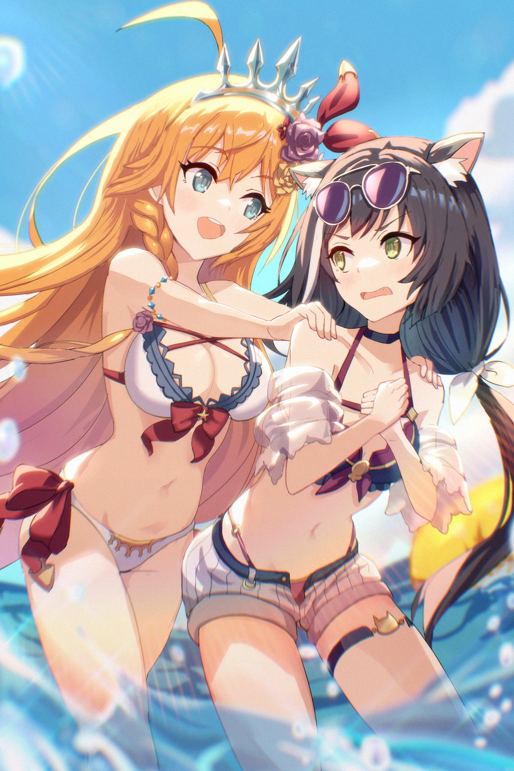 animal_ears, bikini, garter, karyl_(princess_connect), megane, nekomimi, okg, pecorine, princess_connect!, princess_connect!_re:dive, swimsuits