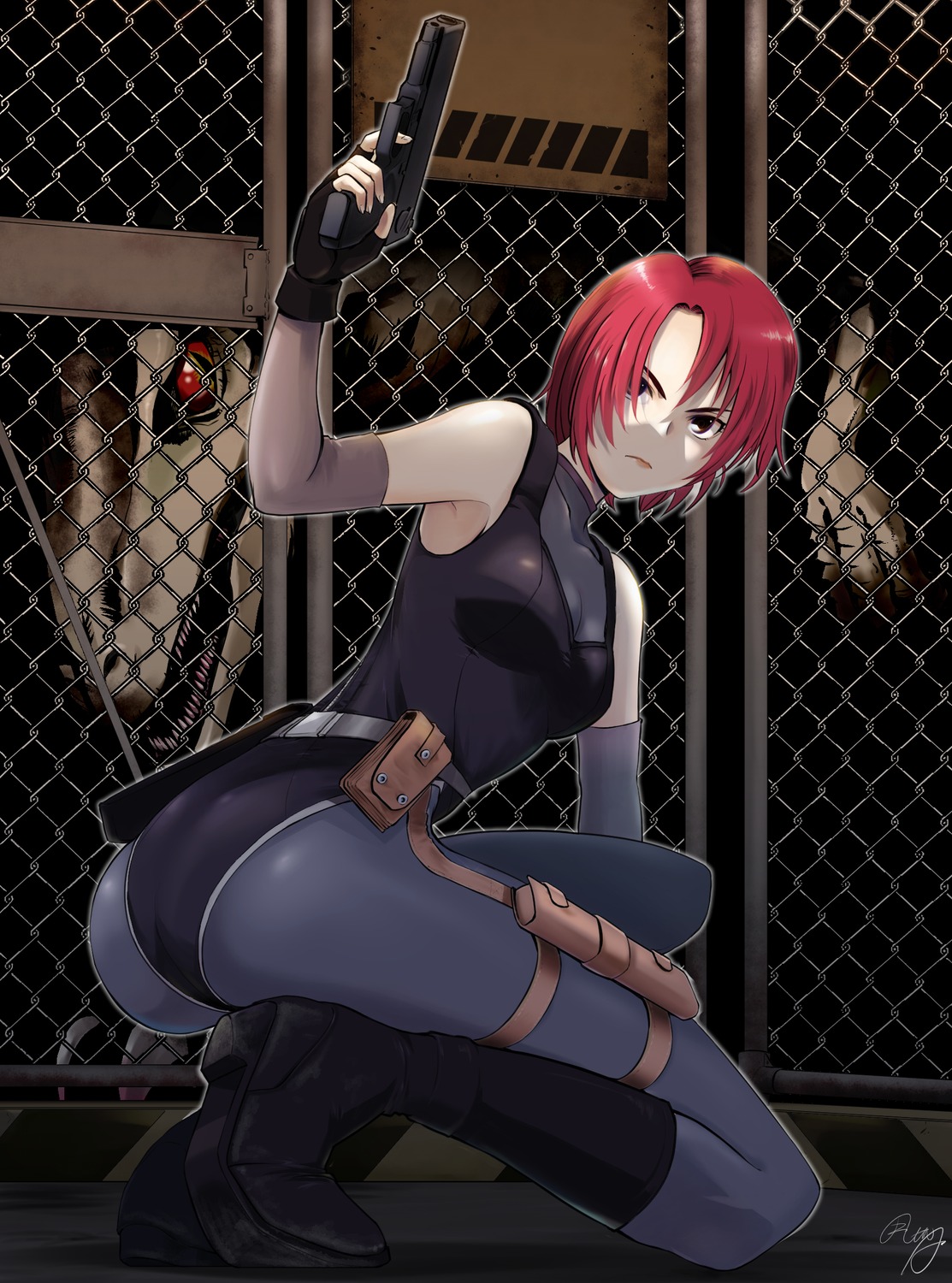 ass, dino_crisis, garter, gun, hanabusa_(xztr3448), leotard, pantyhose, regina_(dino_crisis)