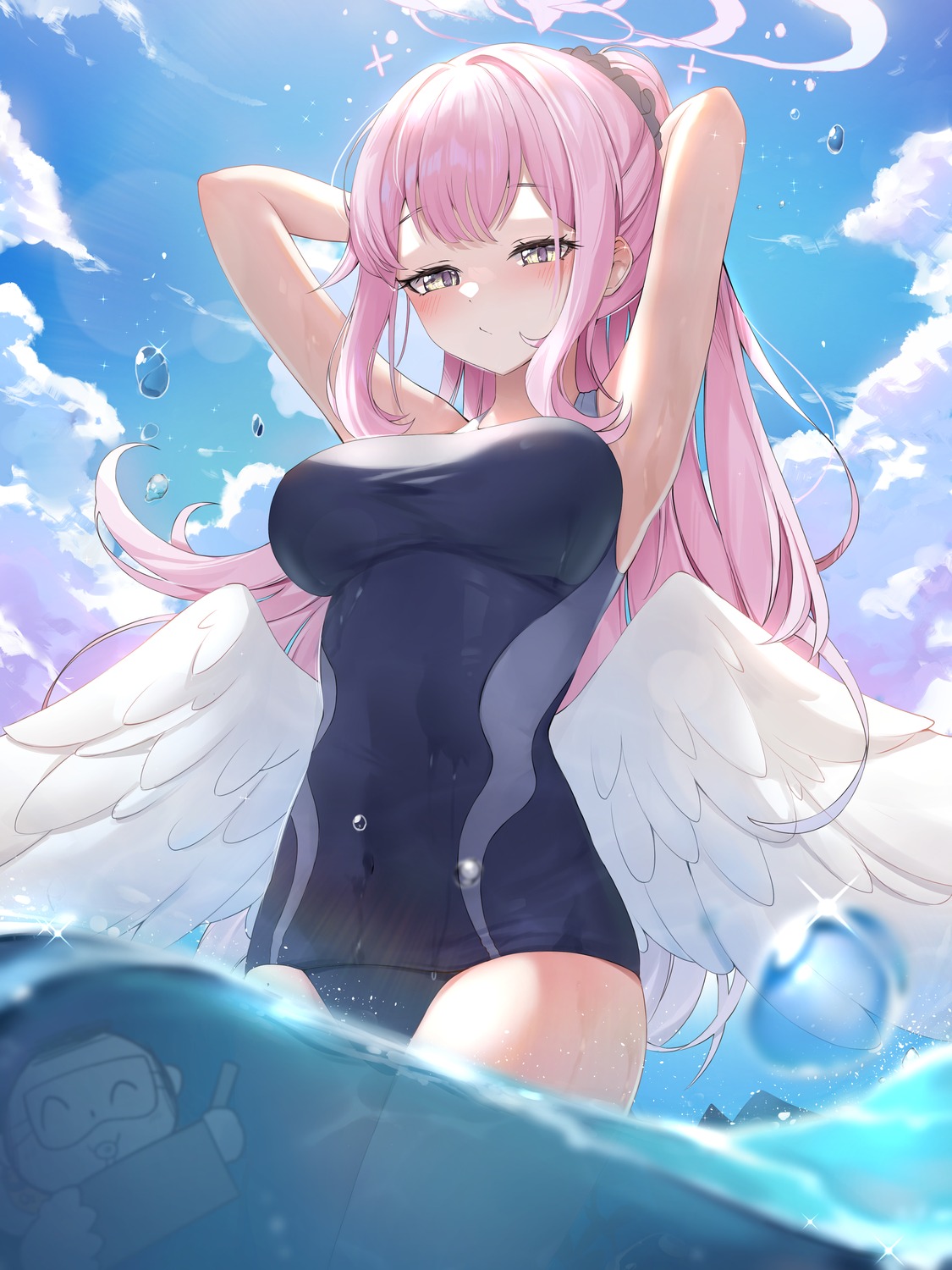 angel, blue_archive, gr_greeze, misono_mika, swimsuits, wet, wings