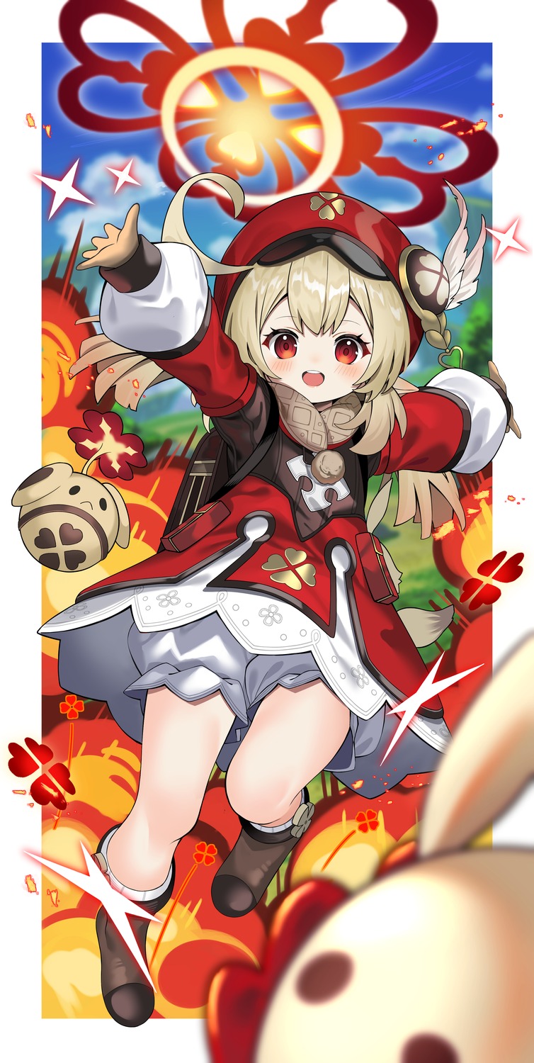 bloomers, dress, genshin_impact, klee, pointy_ears, yuujin_(yuzinn333)