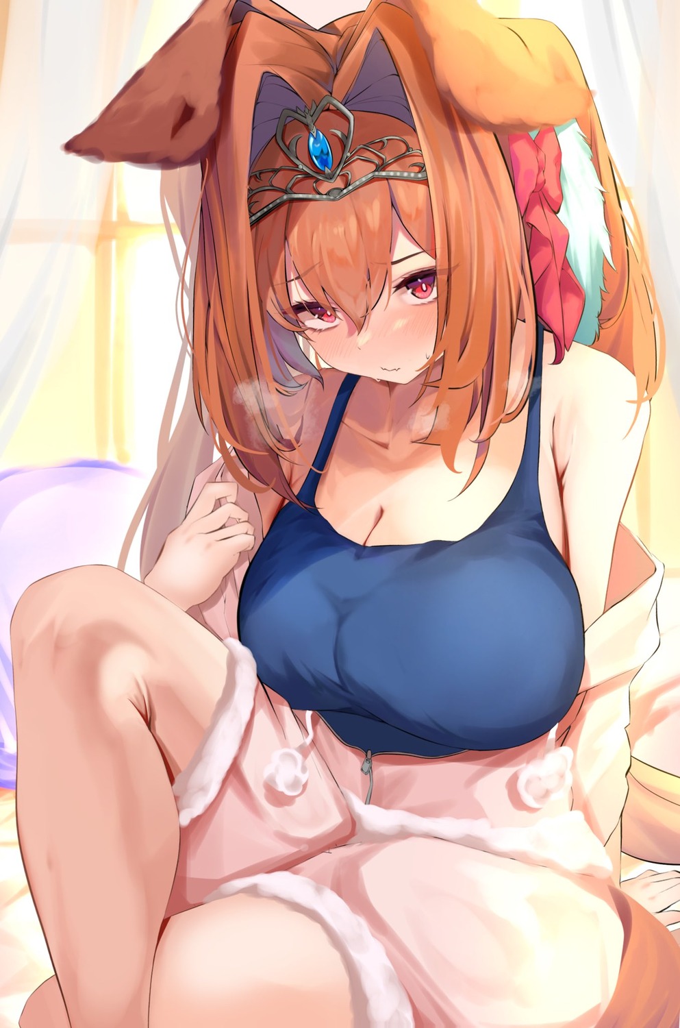 animal_ears, cleavage, daiwa_scarlet_(umamusume), negipon, pajama, tail, uma_musume_pretty_derby