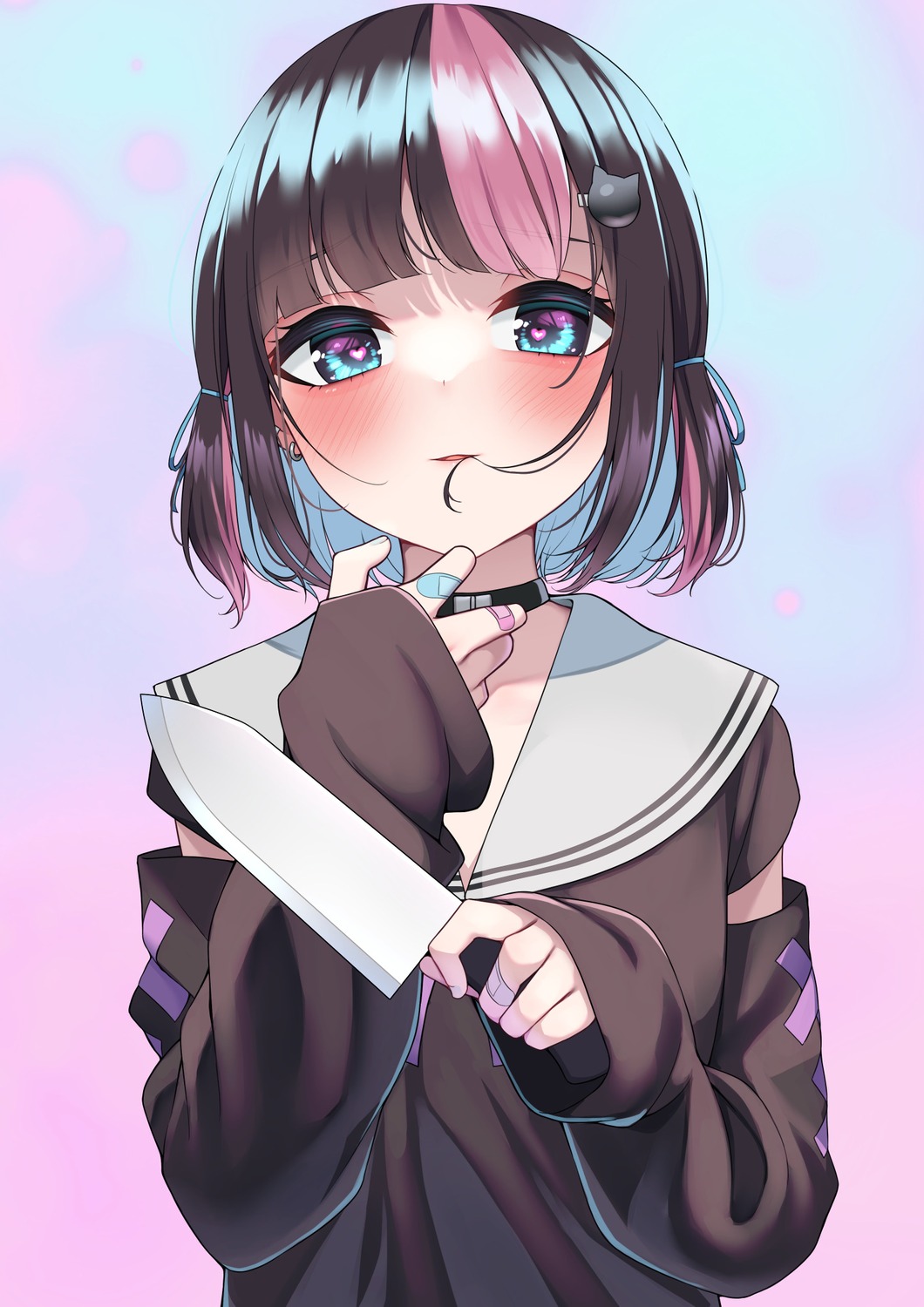 bandaid, menbou_(menbow3v), seifuku, weapon