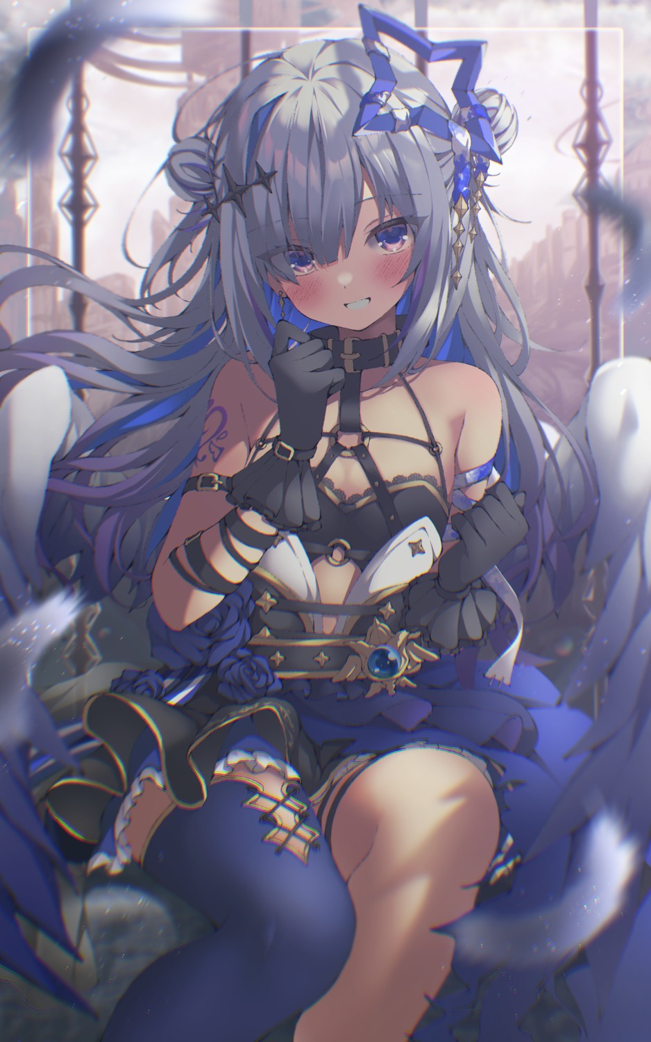absent, amane_kanata, angel, garter, hololive, tattoo, thighhighs, wings