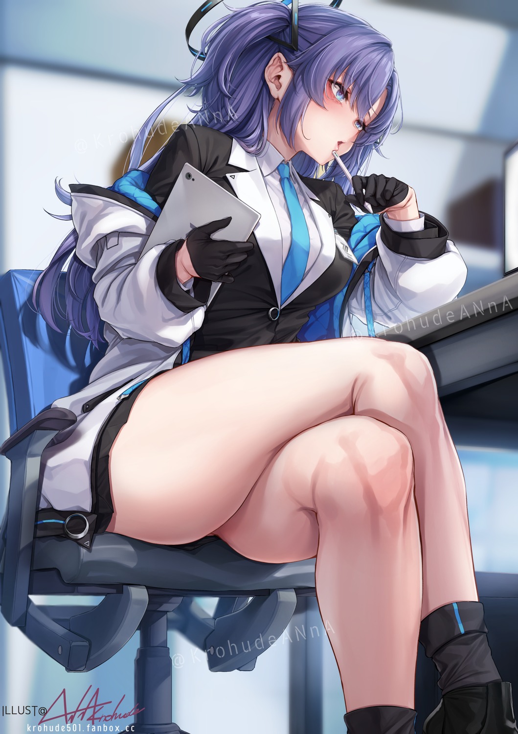 blue_archive, halo, hayase_yuuka, kurofude_anna, seifuku, watermark