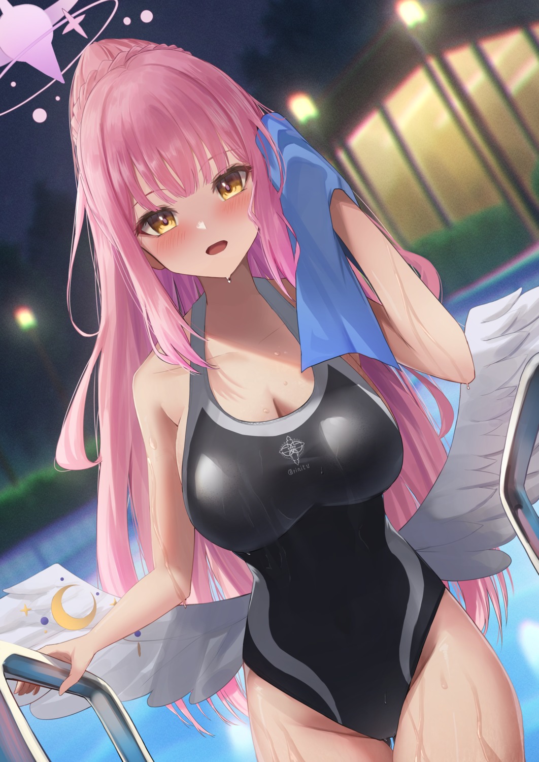 anemone_noa, angel, blue_archive, misono_mika, swimsuits, wet, wings
