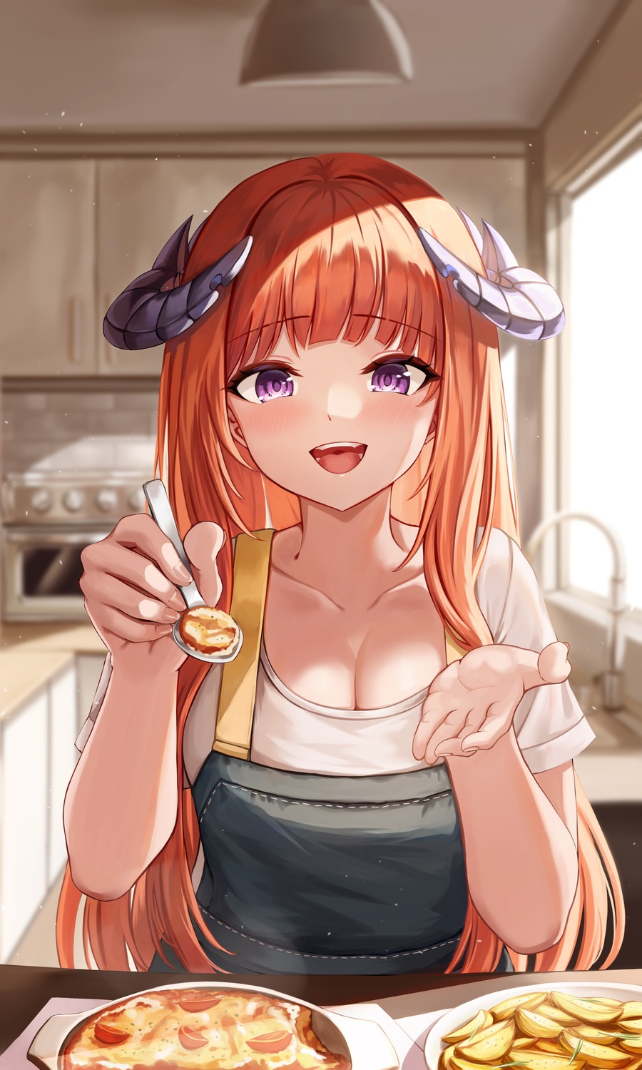 arknights, bagpipe_(arknights), cleavage, daisy_cutter, horns