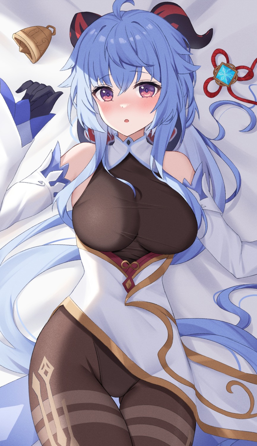 asian_clothes, ganyu, genshin_impact, horns, leotard, nyuu_(pixiv12143565), pantyhose