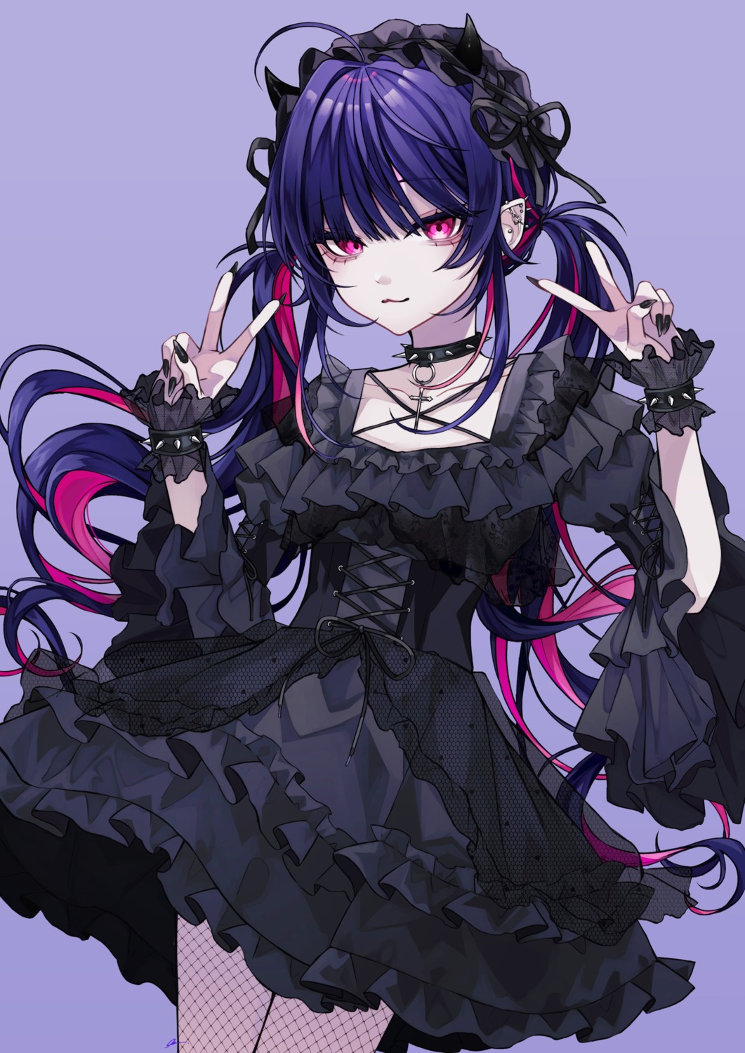 402_(o0_xxx), corset, dress, fishnets, gothic_lolita, horns, lolita_fashion, pointy_ears