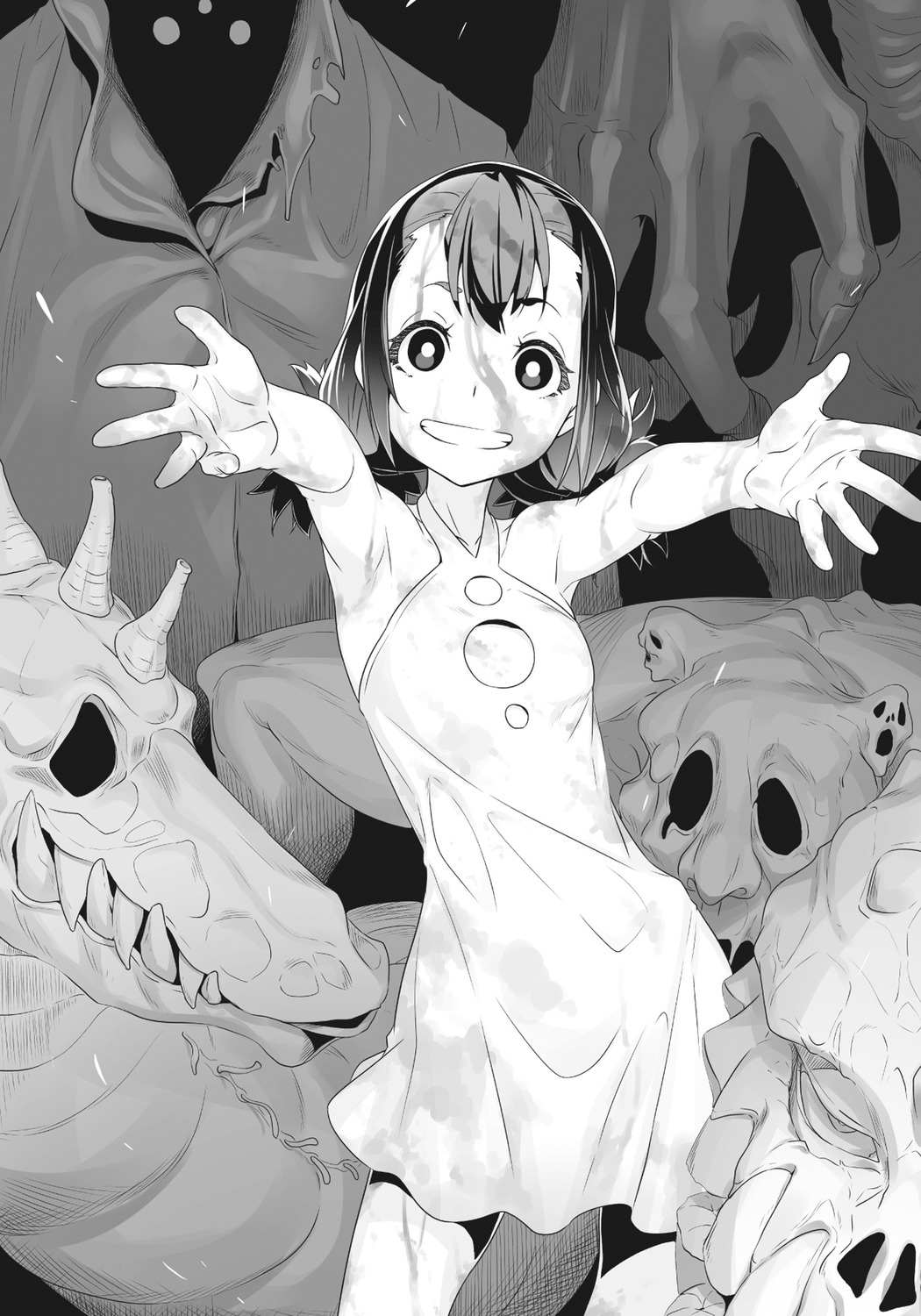 blood, dress, monochrome, nilitsu, pandemonium, shokei_shoujo_no_virgin_road, summer_dress