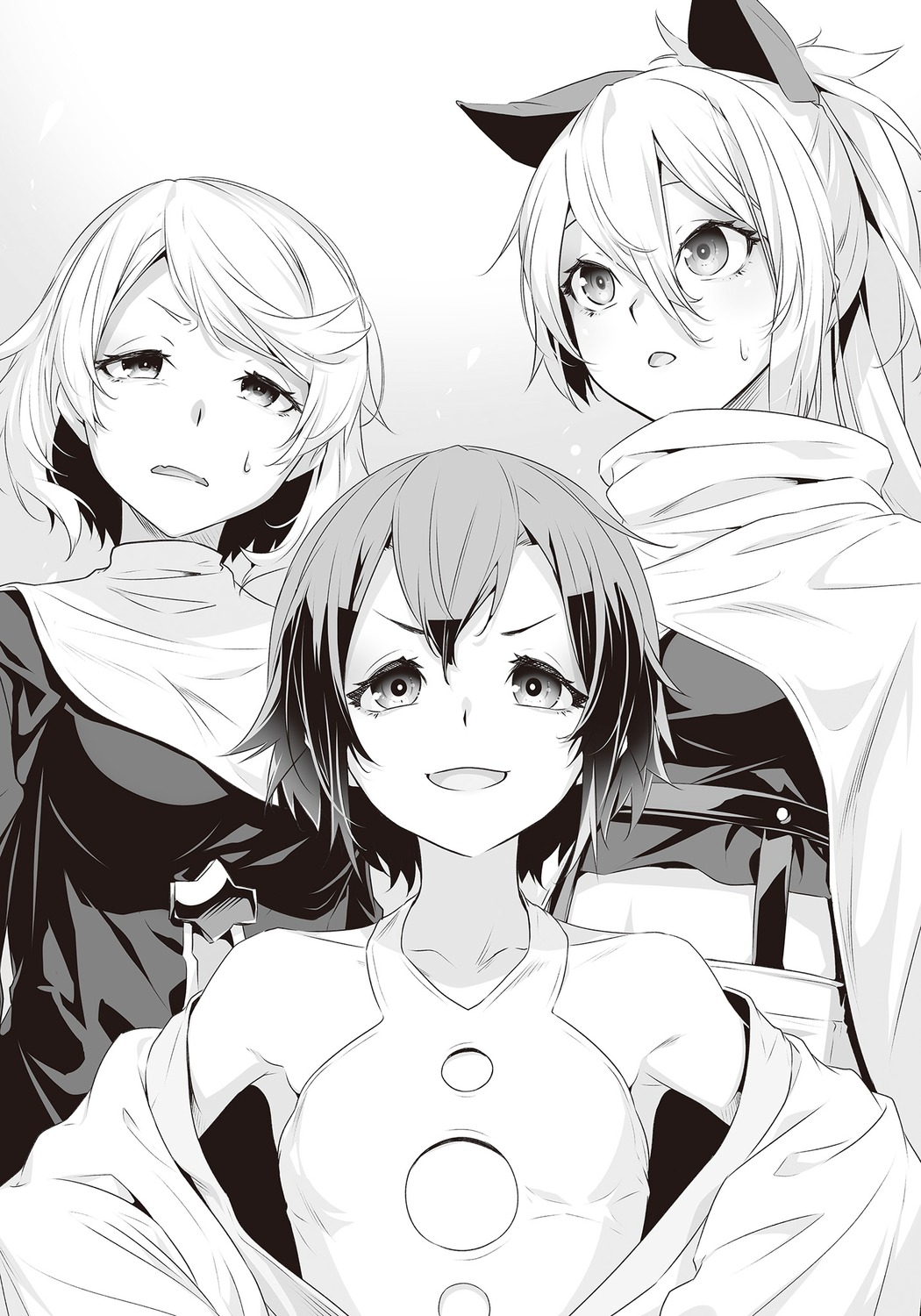 dress, maya_(shokei_shoujo), menou_(shokei_shoujo), monochrome, nilitsu, nun, sahara_(shokei_shoujo), shokei_shoujo_no_virgin_road