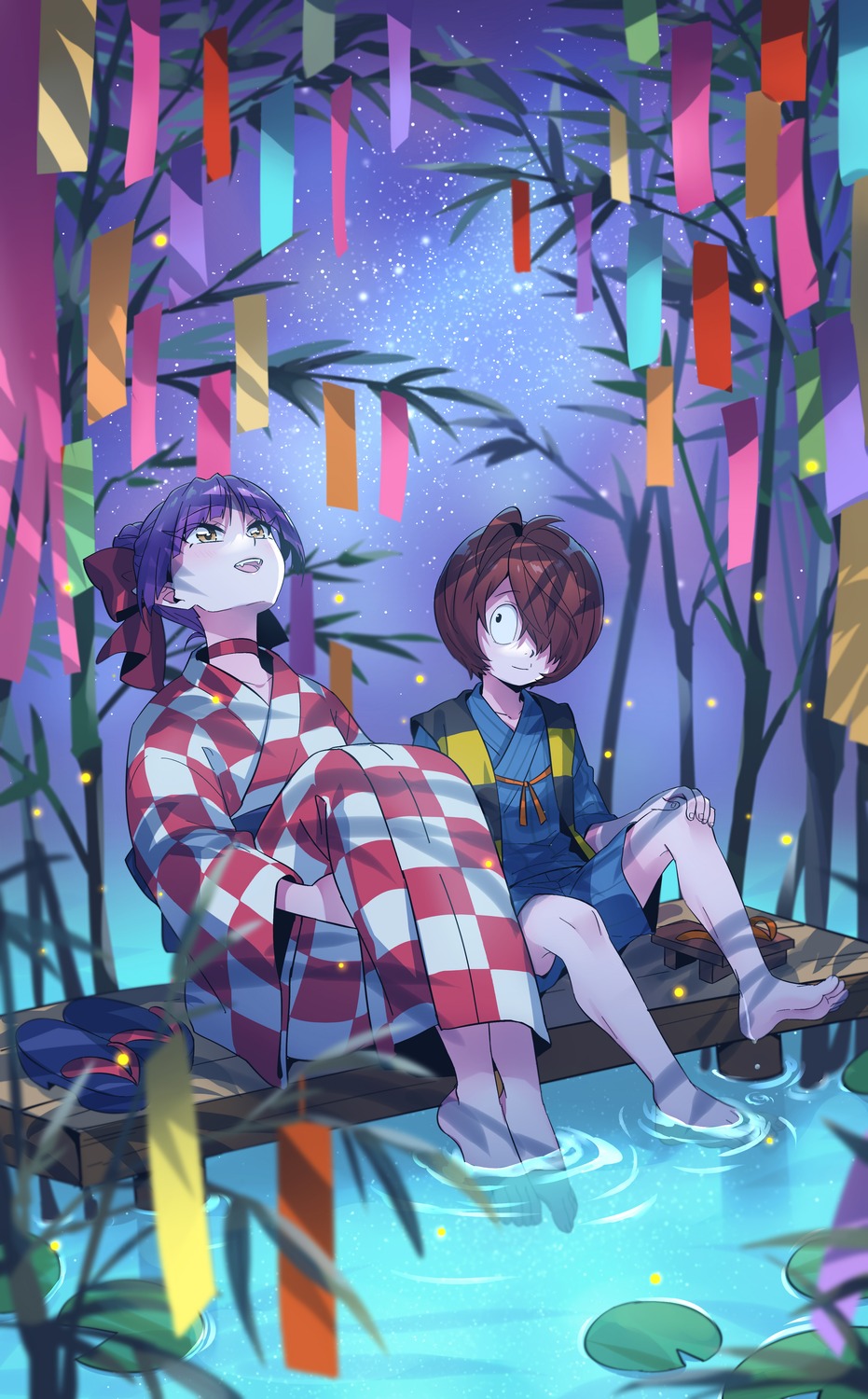 billie_(pixiv_83280901), feet, gegege_no_kitarou, kitarou, neko_musume, pointy_ears, wet, yukata