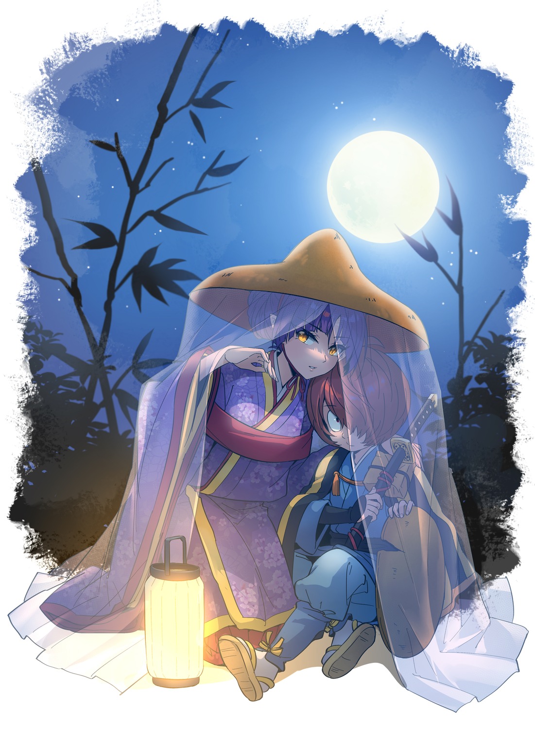 billie_(pixiv_83280901), gegege_no_kitarou, kimono, kitarou, neko_musume, pointy_ears, see_through, sword