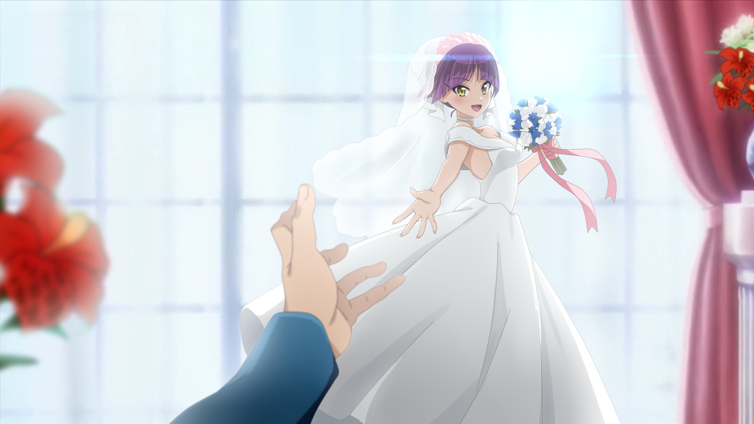 billie_(pixiv_83280901), dress, gegege_no_kitarou, neko_musume, no_bra, see_through, wedding_dress