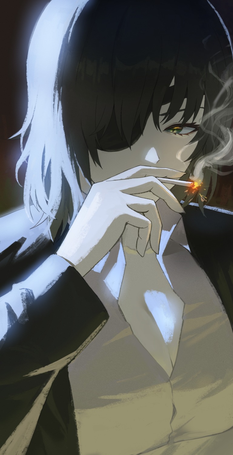 chainsaw_man, cleavage, dress_shirt, eyepatch, himeno_(chainsaw_man), oro_(lsg0624), smoking