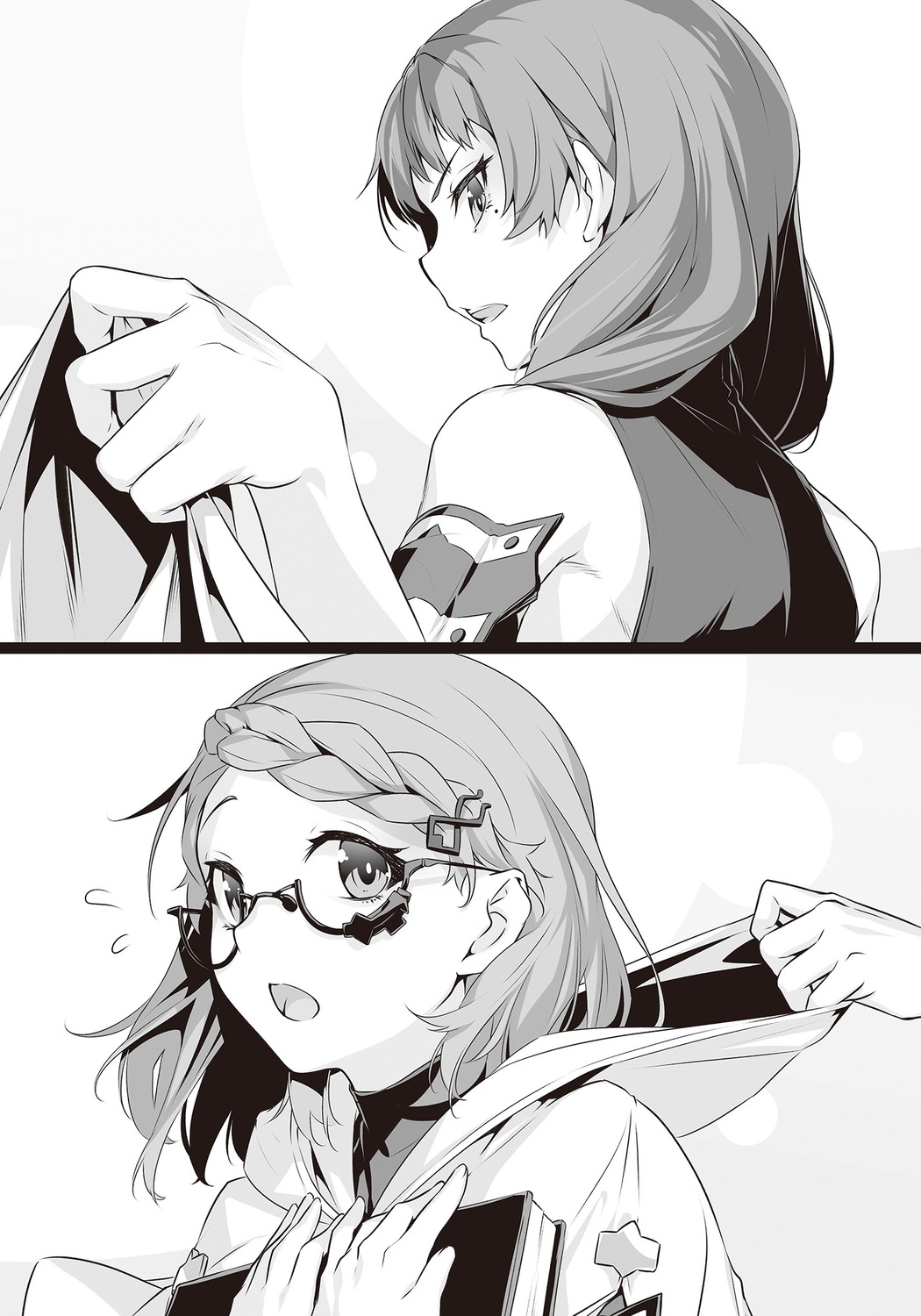hooseyard, megane, michelle_(shokei_shoujo), monochrome, nilitsu, shokei_shoujo_no_virgin_road