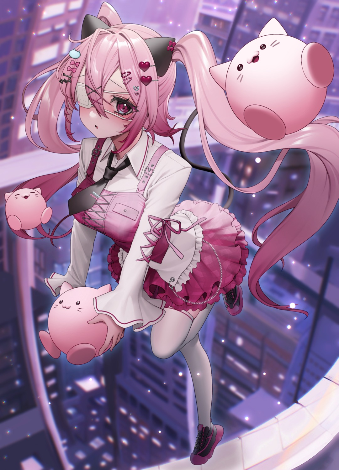 animal_ears, bitaro, eyepatch, nekomimi, tail, thighhighs