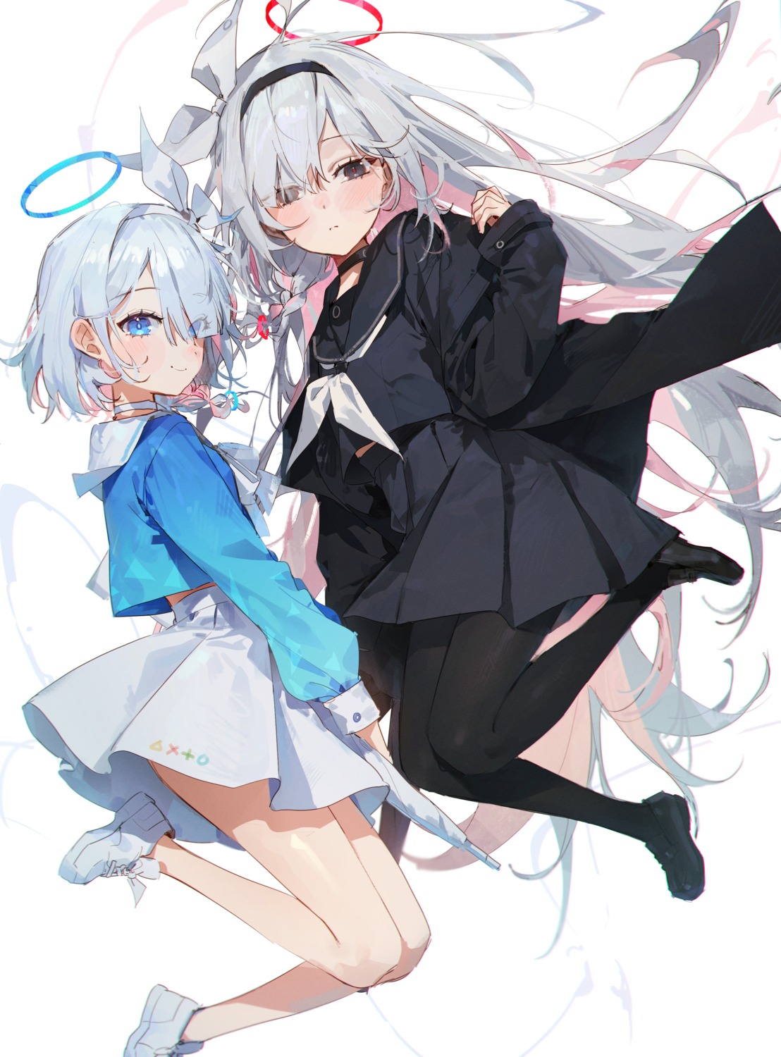 arona_(blue_archive), blue_archive, halo, pantyhose, plana_(blue_archive), seifuku, ye_jji