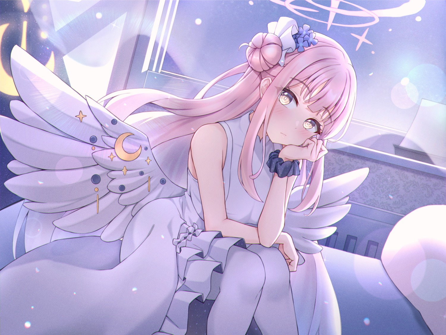 angel, blue_archive, dress, misono_mika, pantyhose, reneua, wings