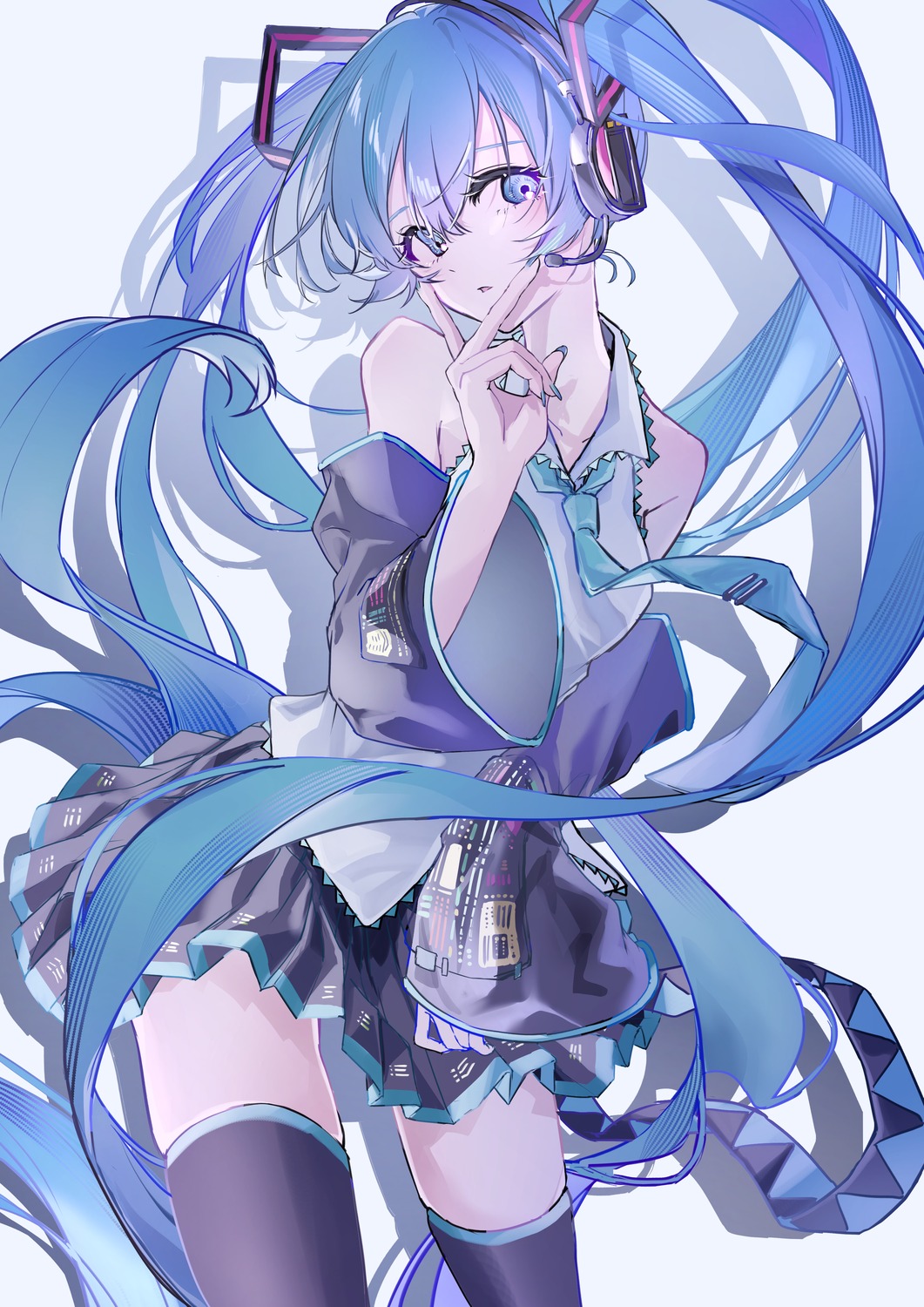 hatsune_miku, headphones, meso_potamia, thighhighs, vocaloid